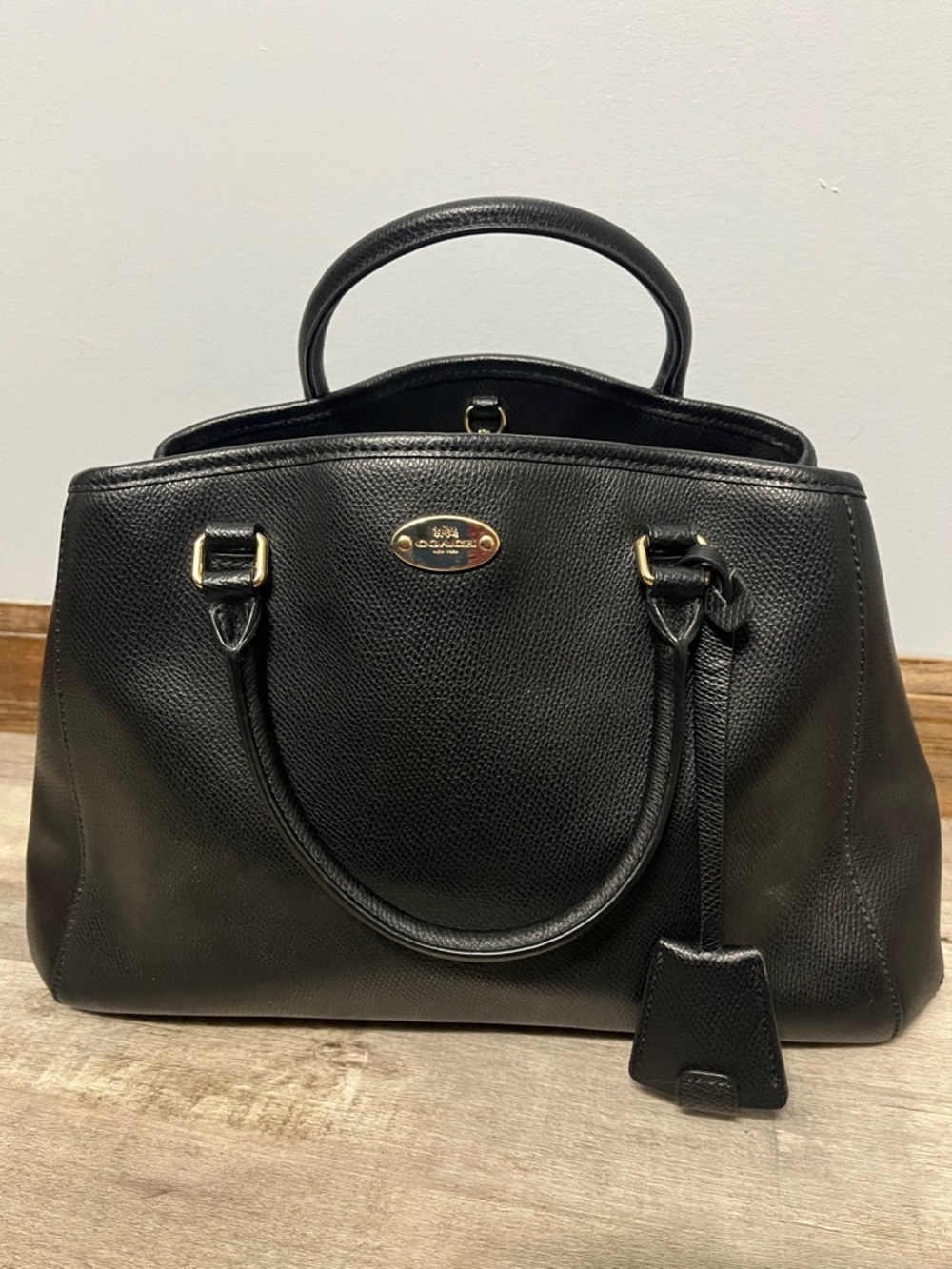 COACH Black Leather Top-Handle Satchel with Gold Hardware